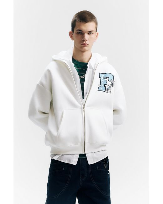 Pull&Bear Blue Peanuts Zip-Up Hoodie for men