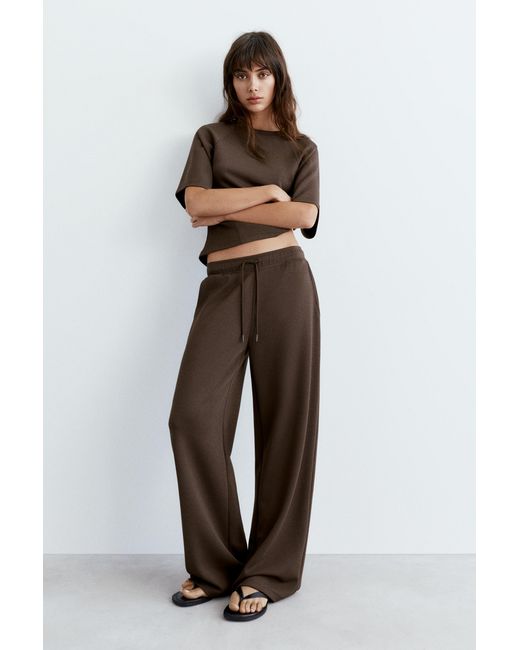 Pull&Bear White Soft-Touch Wide-Leg Trousers
