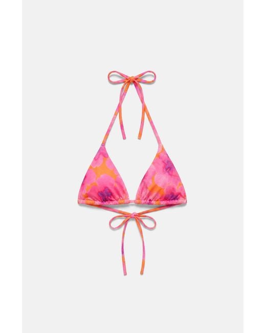 Pull&Bear Red Floral Bikini Top