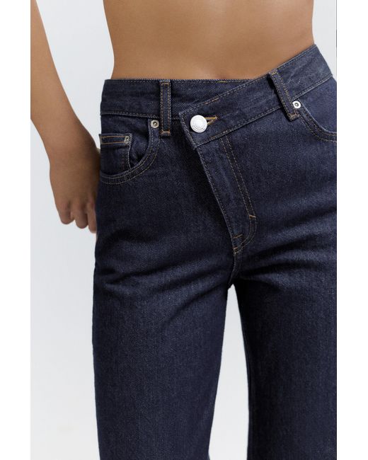Pull&Bear Blue Straight-Leg Jeans With Crossover Waistband