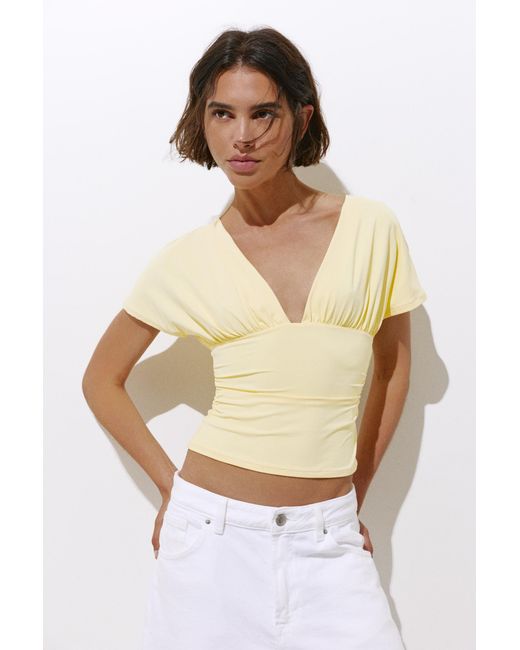 Pull&Bear White Gathered V-Neck Top