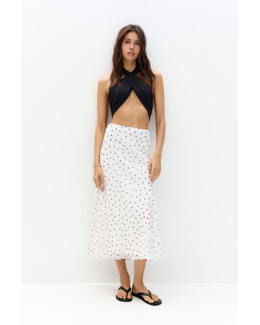 Pull&Bear White Polka Dot Midi Skirt