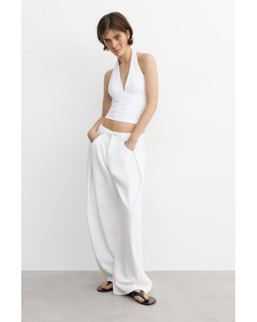 Pull&Bear Haltertop Met Plooien in het White