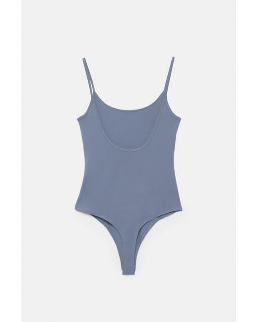 Pull&Bear Blue Polyamide Thin Strap Bodysuit
