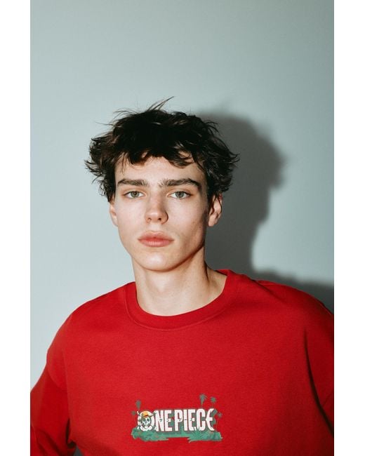 Pull&Bear Red One Piece Relaxed Fit T-Shirt for men