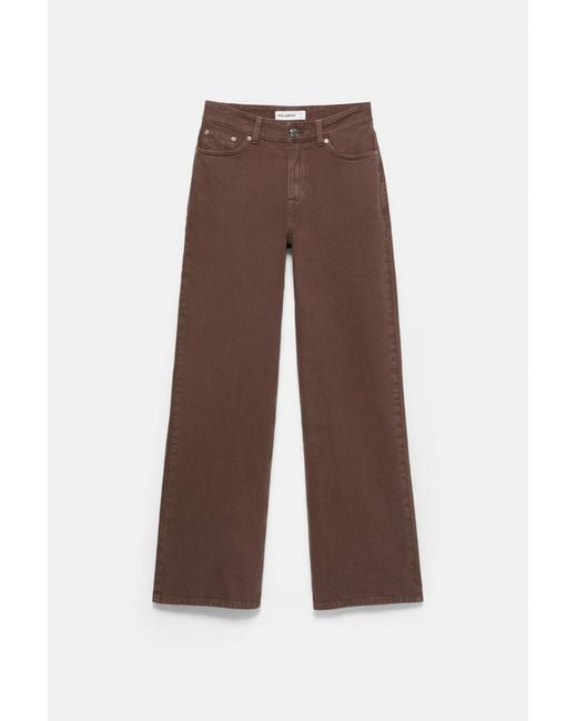 Pull&Bear Brown High-Waist Wide Straight-Leg Jeans