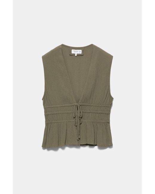 Pull&Bear Green Crepe Top With Ties