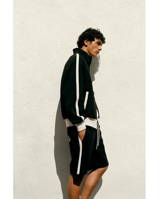 Pull&Bear Black Paneled High-Neck Jacket for men