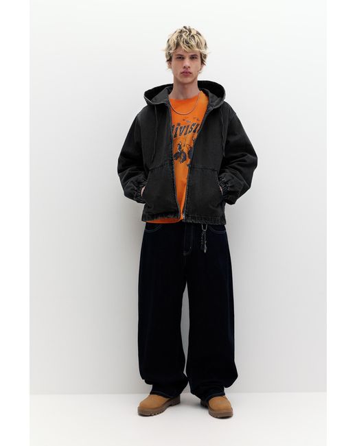 Pull&Bear Black Stwd Zip-Up Hoodie for men