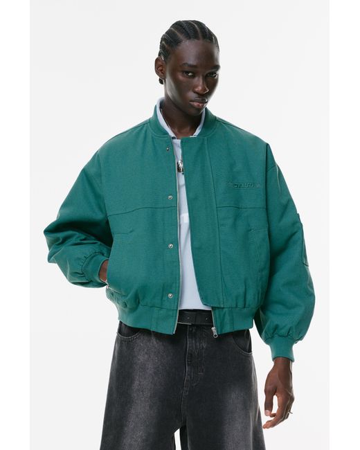 Pull&Bear Green Cotton Bomber Jacket for men