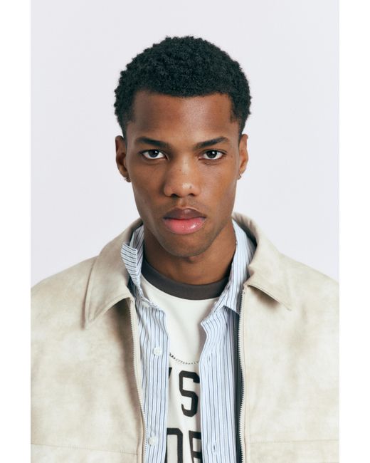 Pull&Bear Blue Leather Effect Jacket for men