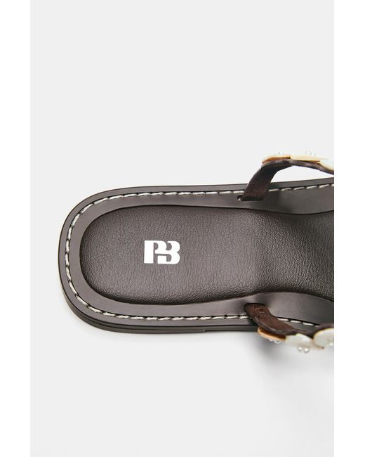 Pull&Bear Gray Flat Sandals With Buttons