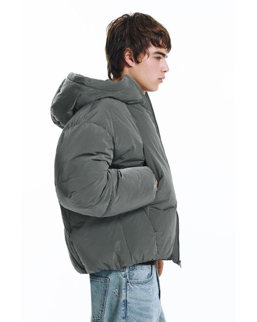 Pull&Bear Gray Padded Jacket With Cut-Out Details for men