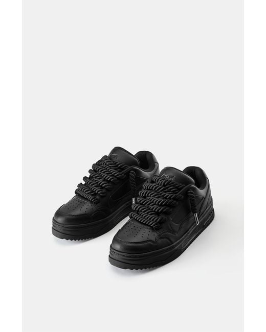Pull&Bear Black Stwd Lace-Up Trainers for men