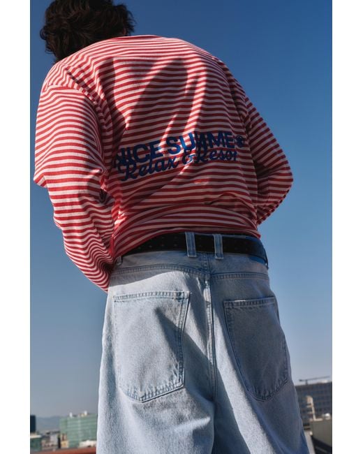 Pull&Bear Blue Striped Stwd T-Shirt for men