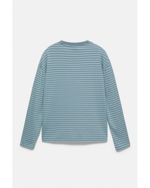 Pull&Bear Blue Striped Stwd T-Shirt for men