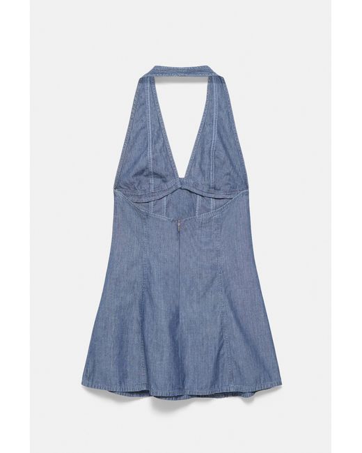 Pull&Bear Blue Short Studded Denim Dress