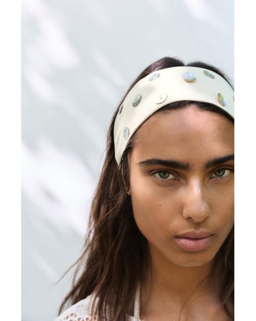 Pull&Bear White Elastic Headband With Buttons