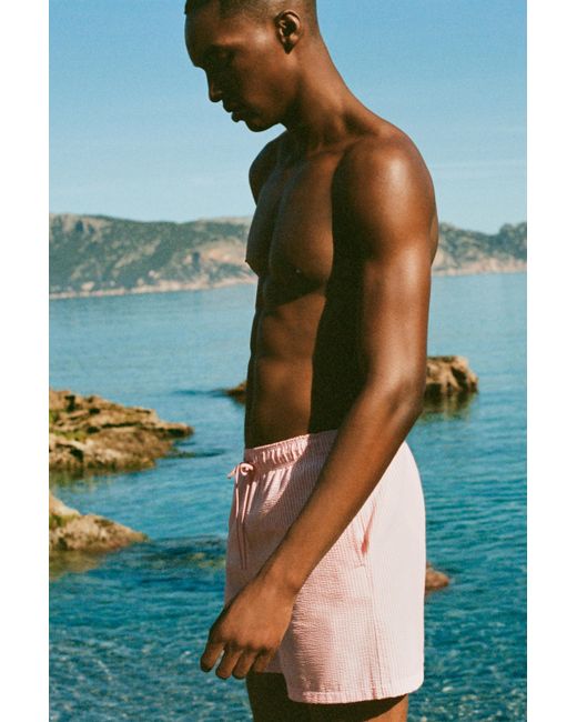 Pull&Bear Pink Striped Seersucker Swimming Trunks for men