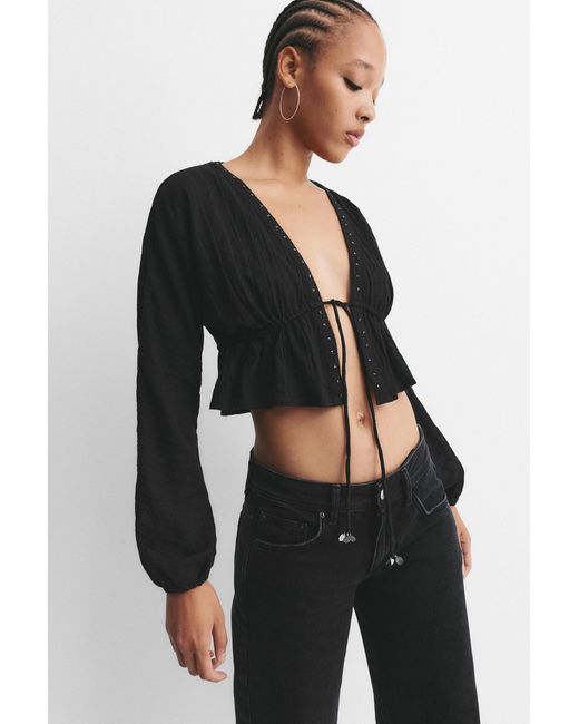 Pull&Bear Black Tie And Beaded Blouse