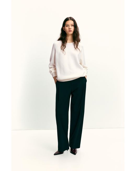 Pull&Bear White Oversize Round Neck Sweater