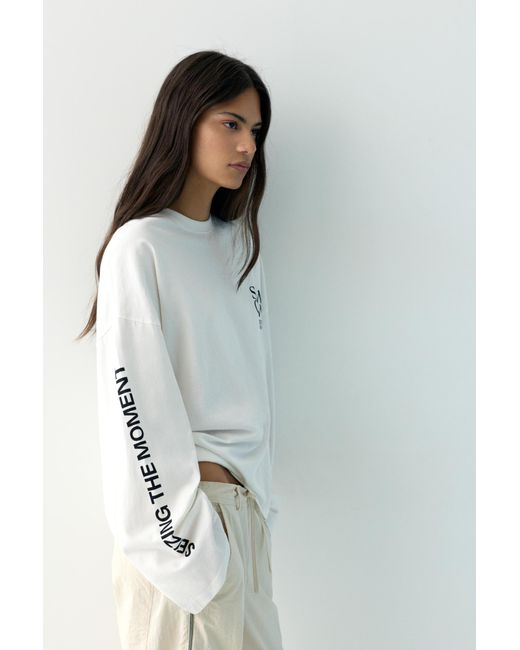 Pull&Bear Black Long Sleeve Graphic T-Shirt