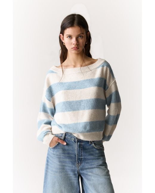 Pull&Bear Blue Knit Boat Neck Jumper
