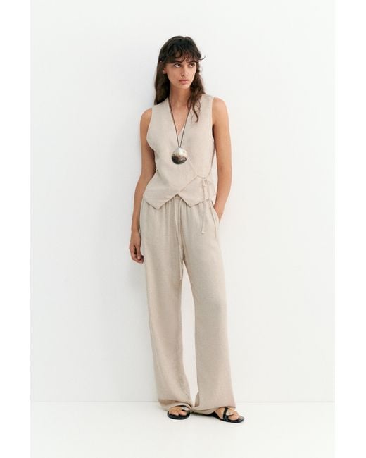 Pull&Bear Natural Rustic Linen-Blend Waistcoat