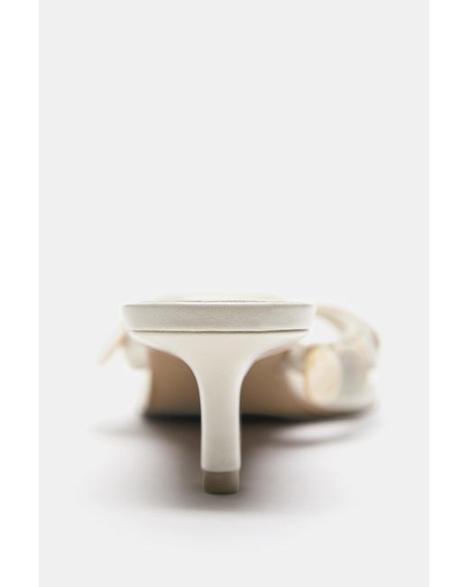 Pull&Bear White Beaded Heeled Sandals