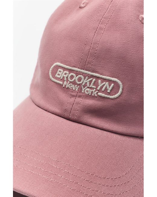 Pull&Bear Pink Brooklyn Embroidered Cap for men