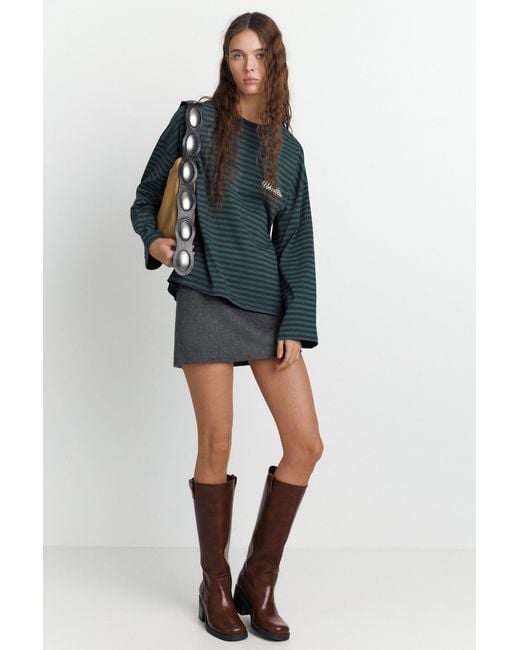 Pull&Bear Blue Striped T-Shirt With Text