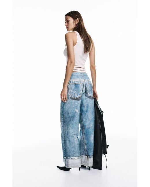 Pull&Bear Blue Baggy Print Jeans