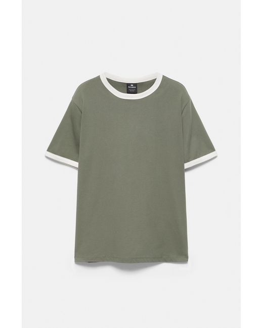 Pull&Bear Green Contrast Trim T-Shirt for men