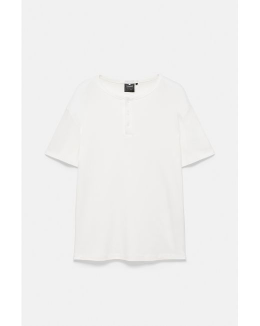 Pull&Bear White Basic Henley T-Shirt for men