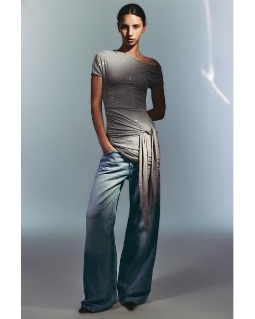Pull&Bear Blue Short Dress With Rhinestone And Tie Detail