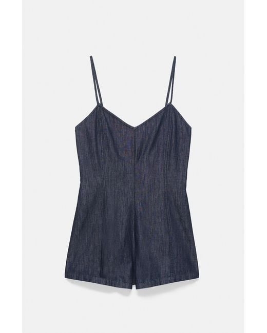Pull&Bear Brown Denim Playsuit With Straps