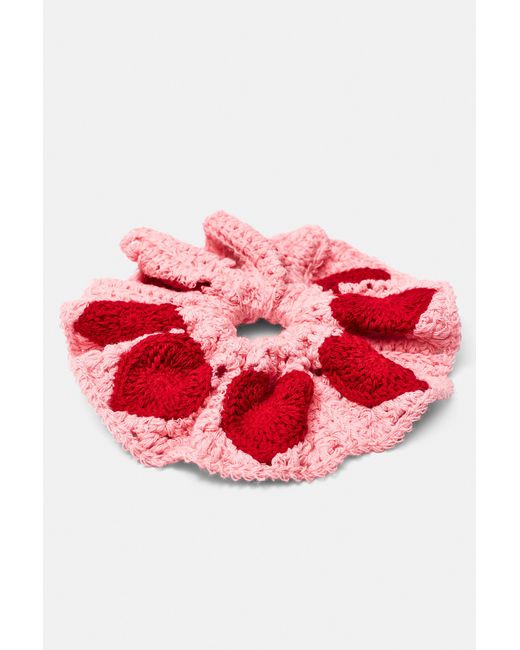 Pull&Bear Red Crochet Hearts Scrunchie
