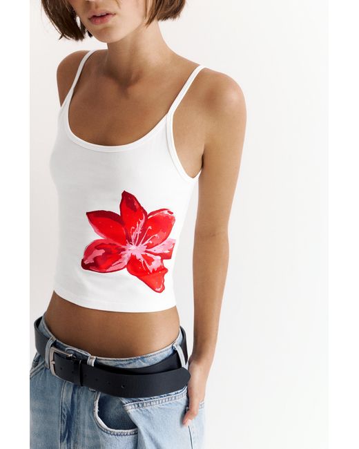 Pull&Bear Natural Hibiscus Flower Strappy Top