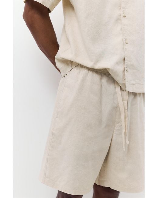 Pull&Bear Bermuda Joggingshort Van Linnenmix in het Natural voor heren