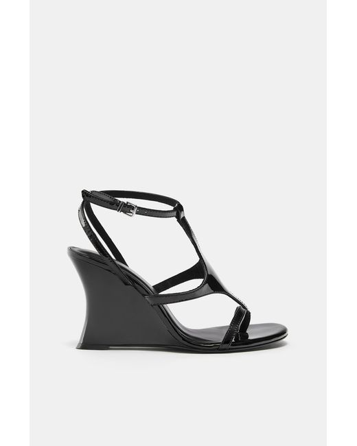 Pull&Bear Black Karoline Vitto Leather Wedge Sandals