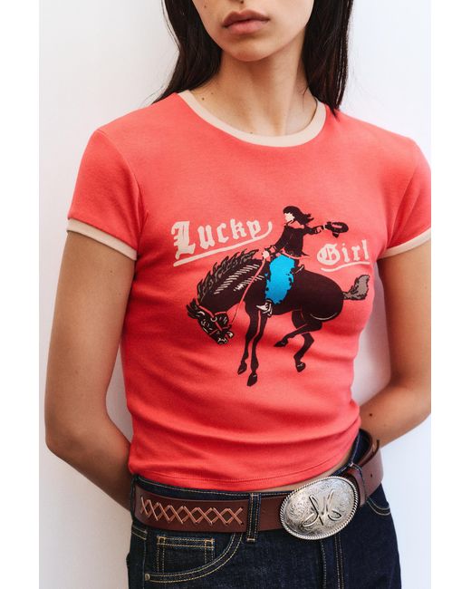 Pull&Bear Red Montserrat Messeguer Horse T-Shirt