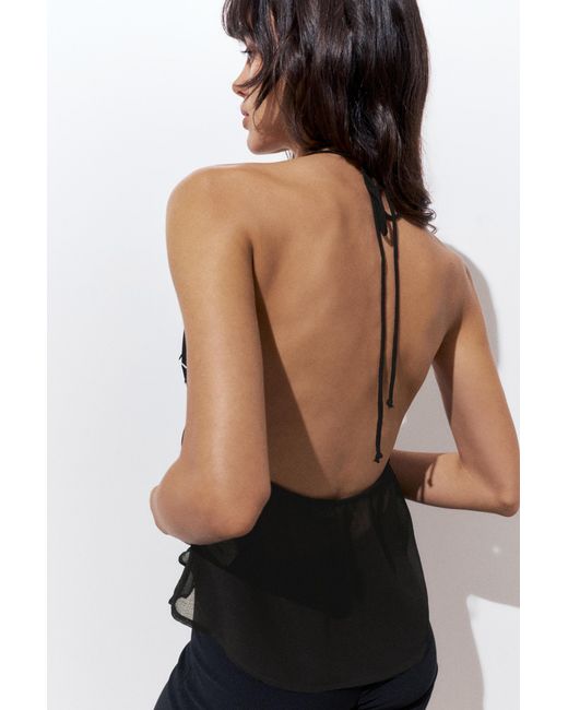 Pull&Bear Black Halter Top With Mirror Details