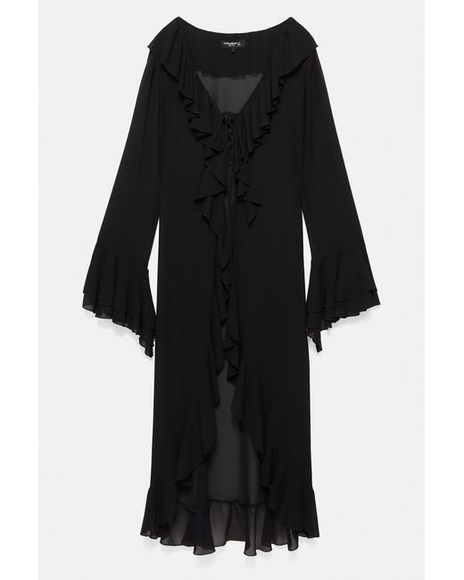 Pull&Bear Black Long Ruffle Kimono