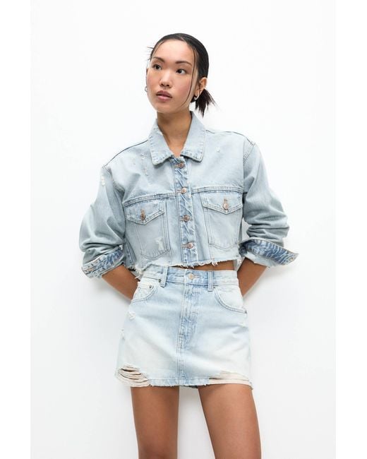 Pull&Bear Blue Ripped Denim Mini Skirt