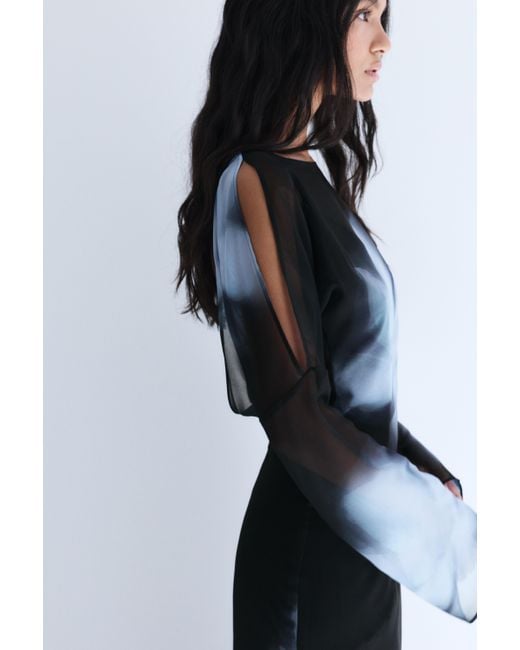 Pull&Bear Blue Long Printed Open-Back Dress