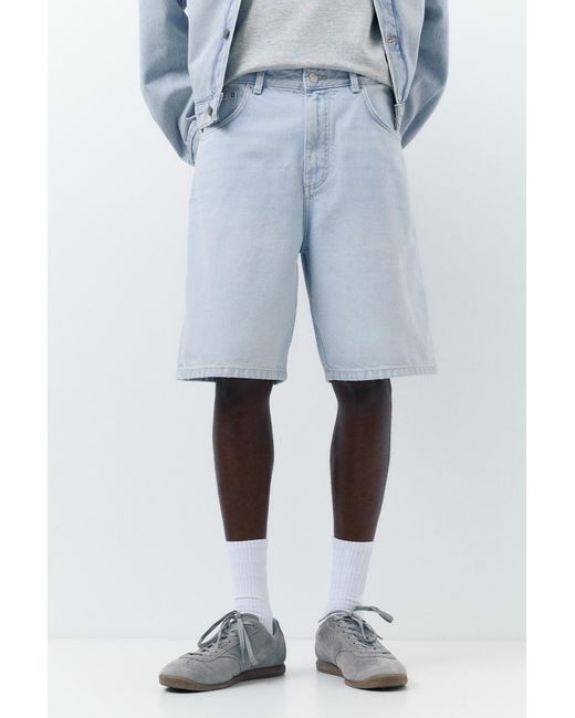 Pull&Bear Blue Baggy Denim Bermuda Shorts for men