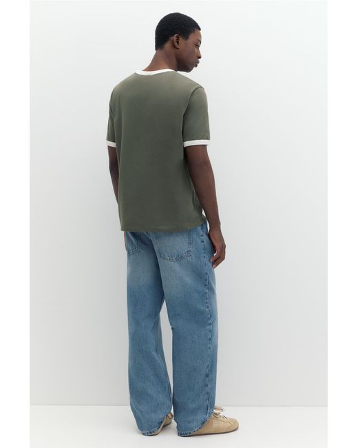 Pull&Bear Green Contrast Trim T-Shirt for men