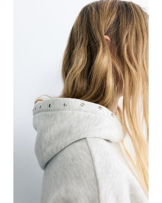 Pull&Bear Sweater Met Studs En Capuchon in het White