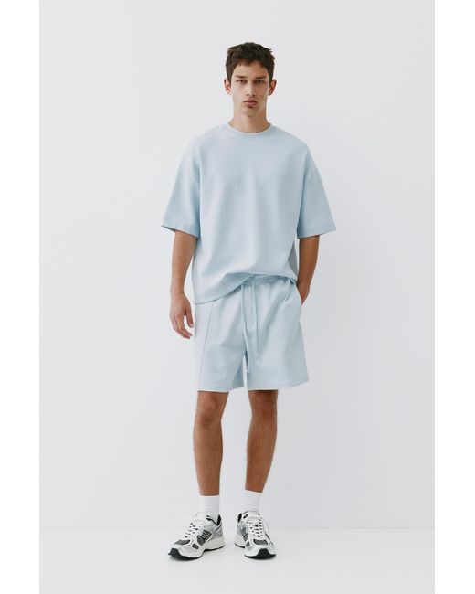 Pull&Bear Blue Interlock Short Sleeve Sweatshirt for men