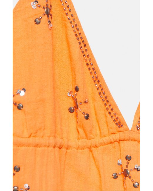 Pull&Bear Haltertop Met Kralen in het Orange
